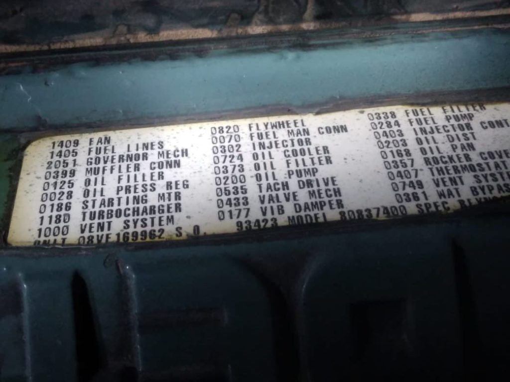 Serial Number On The Valve Cover Of A Detroit Diesel 8V92, Always Verify That This Is The Same Number As On The Cylinder Block Since Valve Covers Can Be Replaced